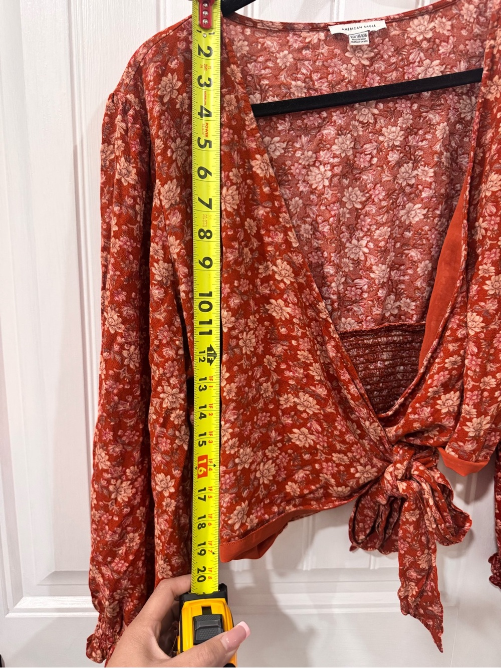 American Eagle Outfitters Red Floral Tie-Front Blouse - Picture 5 of 7